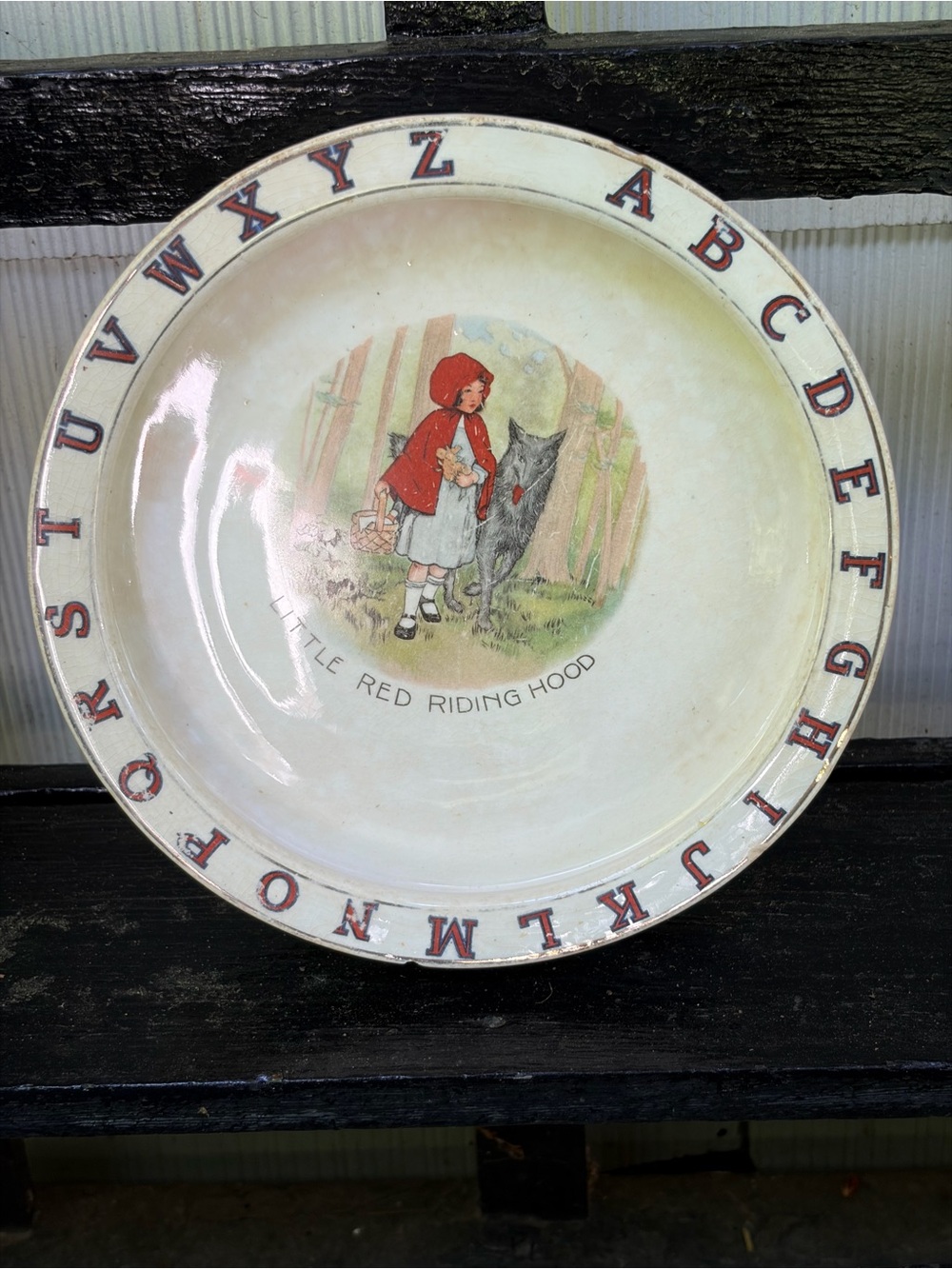 Vintage Little Red Riding Hood Alphabet Nursery Plate - Red & Cream